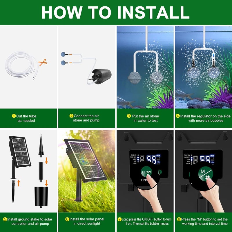 Srygery Upgraded Digital Display Solar Pond Aerator, 3 Working Modes(Low/Med/High) Solar Aerator for Outdoor Ponds with Timing Function, Solar Air Pump with Bubble Regulator for Small Ponds, Fish Tanks - Image 5